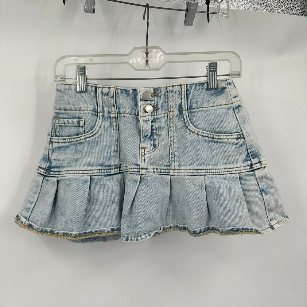 Women Y2K Ruffle Denim Micro Mini Skirt Sz 25 Preppy Girly Coquette Indie Sleaze